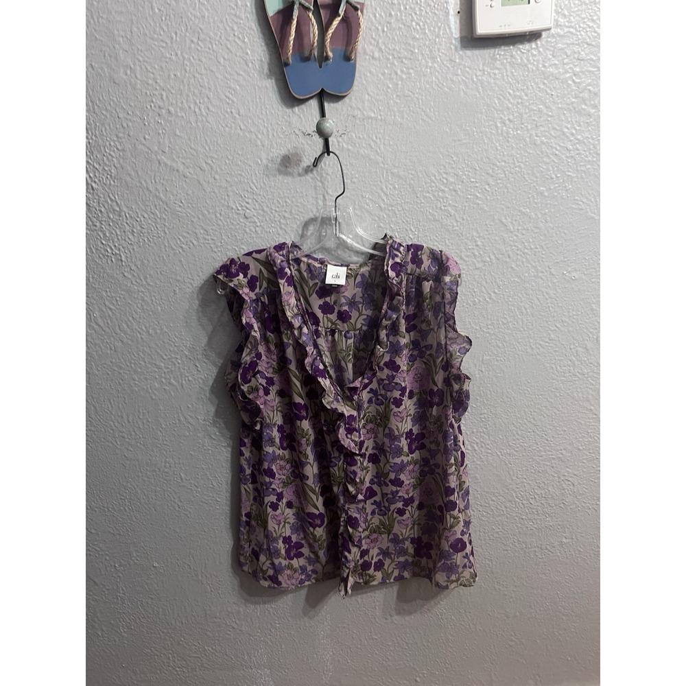 CAbi Tank Top Womens Size Large Gray Purple  Floral Sleeveless